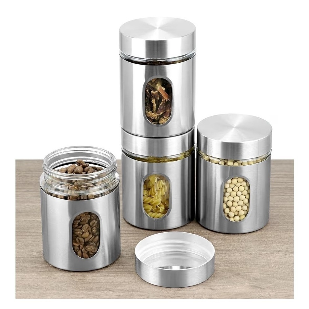 Stainless Steel Glass Kitchen Canisters Set, 6 Pack 20 Oz, Airtight Food Storage - Picture 2 of 6